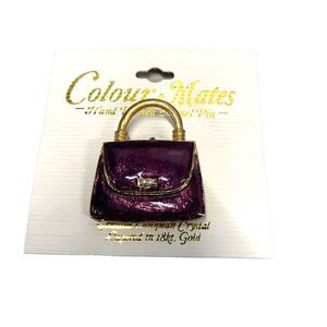 Colour Mates Layered 18kt Gold Hand Painted Purple Purse Enamel Brooch